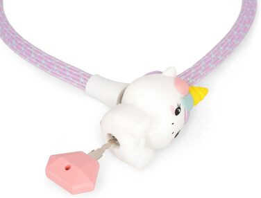 Легамі - Велосипедний замок з ключем, дизайн Єдиноріг, зовнішній шар з поліестеру, внутрішня частина з металу, довжина 75 см, аксесуар для дитячого велосипеда