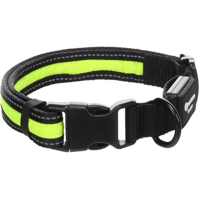 Нашийник для собак Flamingo Flitzy нейлоновий з LED підсвіткою, чорно-жовтий 42-63 см x 25 мм x 5 мм