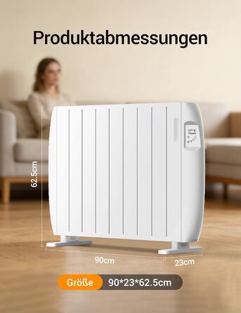 Електричний конвекторний обігрівач, електричний радіатор потужністю 2000 Вт, конвекторний обігрівач з РК-дисплеєм та цілодобовим таймером, радіатор з підставкою та настінним кріпленням, білий