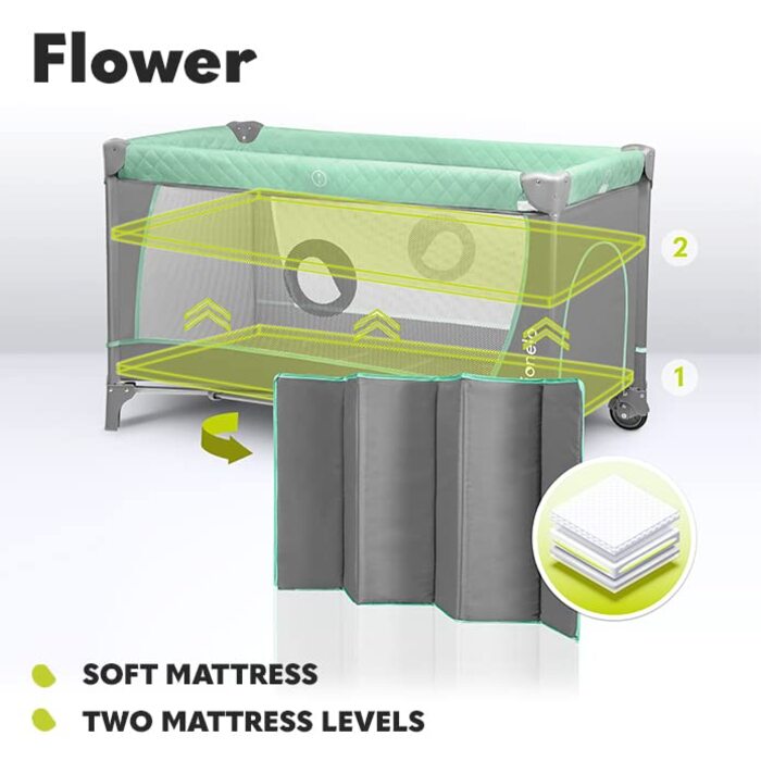 В1 дитяче ліжечко для подорожей, манеж з боковим входом, пеленальний столик, дві висоти підвіски матраца, іграшкове простирадло з
