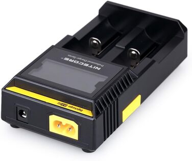 Інтелектуальний розумний універсальний зарядний пристрій із РК-дисплеєм для двох акумуляторів чорного кольору для 18650 18350 26650 AAA AA CR123A, 2 EU Intellicharger