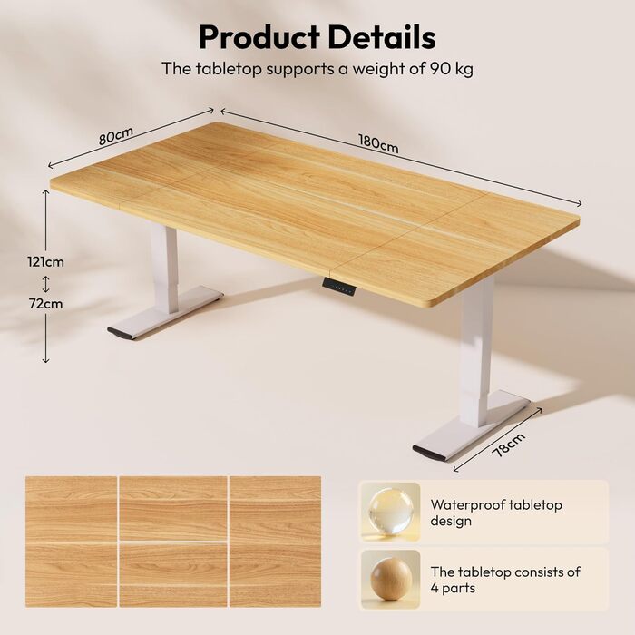 Письмовий стіл з регульованою висотою 18080 см Електричний стіл для роботи стоячи з подвійним двигуном, надзвичайно стабільною рамою та функцією пам&39яті (білийклен) 180 x 80 см клен