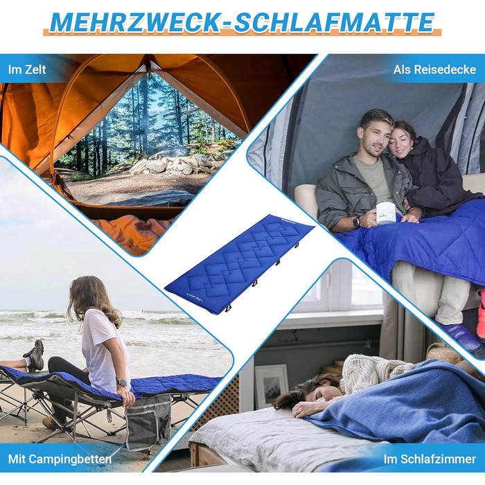 Подушка для кемпінгового ліжка KingCamp для кемпінгових меблів, м&39яка підкладка, підходить для розкладних ліжок та шезлонгів, бавовняна суміш, нековзка та миється, підвищення комфорту для вуличних ліжок, синя з ромбоподібним візерунком 350 г/м, 203 76 с