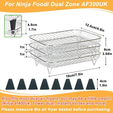 Стійка для фритюрниці BYKITCHEN для подвійного кошика Ninja, 3 шари, аксесуари для аерофритюрниці Ninja AF300EU,304 Стійка для фритюрниці з нержавіючої сталі для фритюрниць Tower/Innsky/Develogy з подвійною шухлядою
