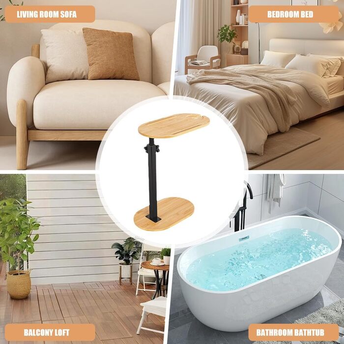 С-подібний приставний столик, столик для дивана, приставний столик до дивана, регульована висота, обертається на 360, маленький приставний столик 40 x 22 см, бамбукові приставні столики, маленький журнальний столик з відділенням для телефону/планшета