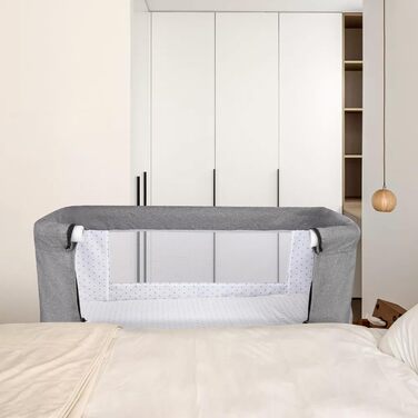 Дитяче ліжечко Side-by-Side, дитяче ліжечко 2-в-1 від народження до 25 кг, додаткове ліжко з 6 регулюваннями висоти, з матрацом/відкидною бічною панеллю/колесами, ліжечко з сітчастої тканини - 80 x 40 x 100-115 см - льон 80 x 40 x 100-115 см - льон