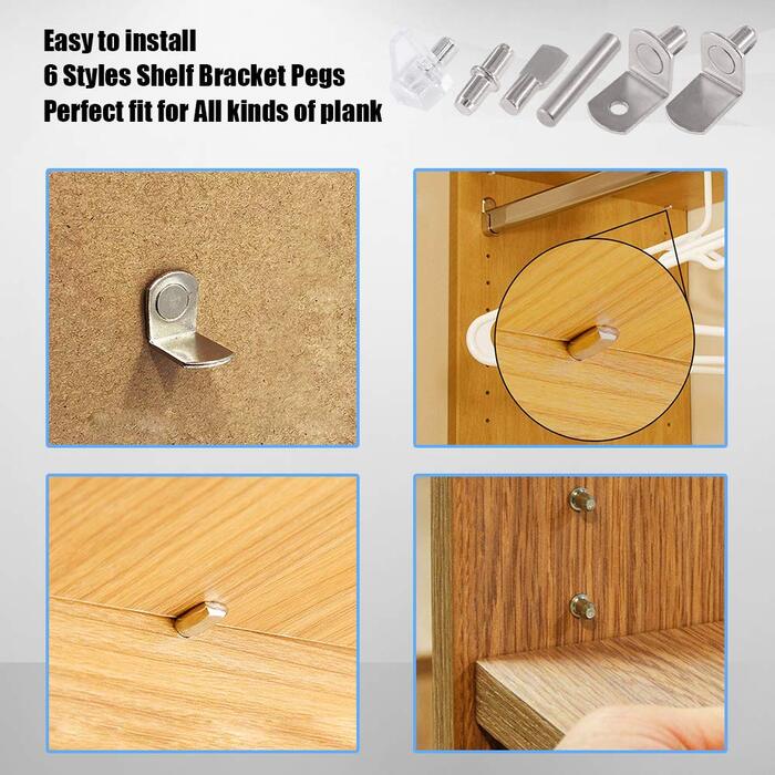 Кільцева підставка для полиць Glarks у 6 стилях, нікелеві опори для полиць, ПВХ-кільцева підставка для полиць, плоскі кілочки-ложки, циліндричні тримачі для кілочків, L-подібні кронштейни та штифти для шаф, 160 шт. різних розмірів