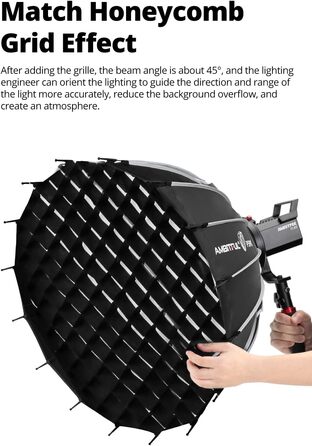 Амбітна PS60 23,6'/60CM Портативна швидка установка Глибокий параболічний софтбокс Bowens Mount з стільниковою сіткою для Tiktok YouTube, ігор, зуму, запису відео
