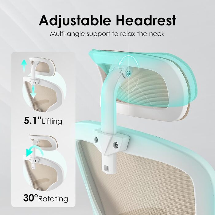 Ергономічне крісло Farini з підлокітниками, офісне крісло на колесах, зручне крісло для домашнього офісу, хакі, з підголівником