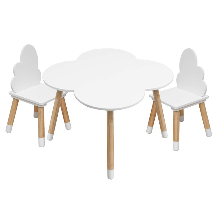 Дитячий комплект столу та стільців Rebecca Mobili, стільці та столик для дитячої кімнати, світло-коричневий та білий, МДФ, скандинавський стиль - Розмір 44 x 60 x 60 см / 50 x 25 x 25 см - Арт. RE6733