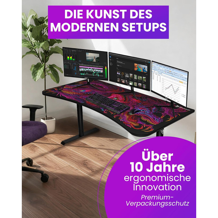 Надширокий вигнутий ігровий та офісний стіл Arozzi Arena з водовідштовхувальним килимком на всю поверхню, вирізами для організації кабелів та сіткою (Crawling Chaos)