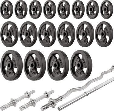 Регульована силова лава, стійка для штанги з 2 предметів, лава для тяги найширшого хвата, лава для згинання рук, тренажер для ніг, різні штанги диски/гумовані диски, загальна вага дисків 83/113 кг у комплекті (чавун, 113 кг), 25