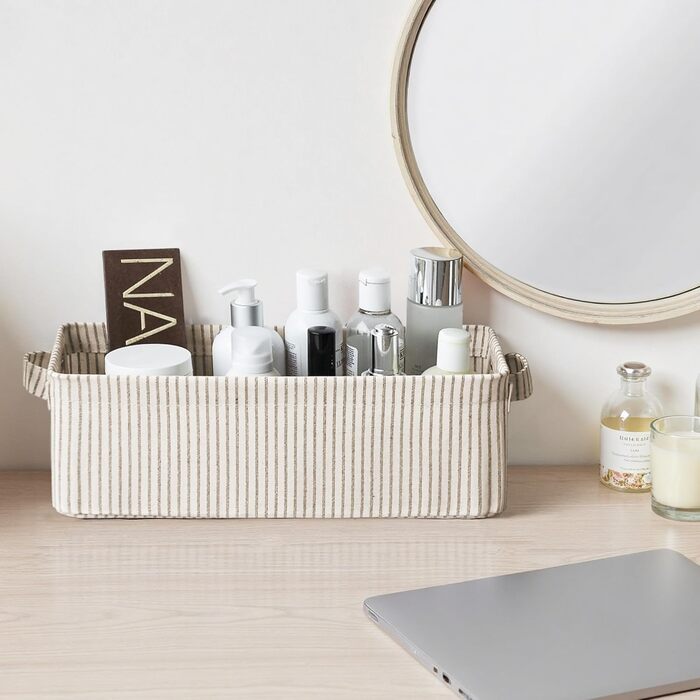 Вузький кошик для зберігання StorageWorks, тканинний кошик для організації, вузький та високий кошик з ручками, складні кошики для зберігання у шафі ванної кімнати, сіро-біла смужка, 2 шт., сіро-біла смужка