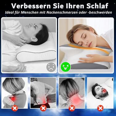 Ортопедична подушка для шиї з піни з ефектом пам&39яті, ергономічна порожниста конструкція для сну на боці, спині та животі, сірого кольору