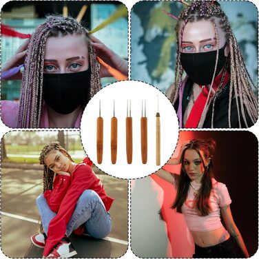 Гачок для вязання гачком Dreadlock, набір голок для Dreadlock з нержавіючої сталі, голка для Dreads Інструменти для волосся Dread Locking для заплітання косичок і вязання гачком (0,5 мм, 0,75 мм), 5 шт.