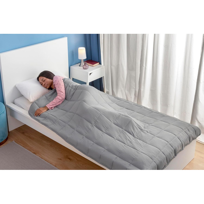 Ергономічна обтяжена ковдра Sweikett, 7 кг для кращого сну та відпочинку, наповнена мікроскляними намистинами, в комплекті сумка для перенесення, сіра, поліестер