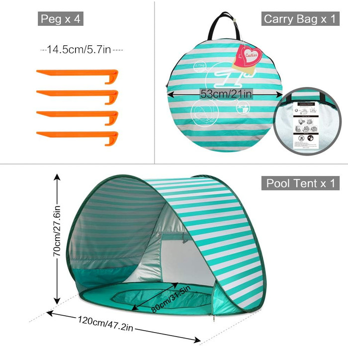 Дитячий пляжний намет, розкладний дитячий пляжний намет, портативний затінений басейн, захист від ультрафіолету, сонцезахисний намет для малюків, пляжний намет, дитячий басейн зеленого кольору