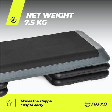 Степер TREXO для аеробного фітнесу для кардіотренувань, аксесуар для домашнього спортзалу з регульованою висотою (10, 15, 20 см), підходить для тренувань до 250 кг, чорний/рожевий, 109 x 41 см, TRX-AS01 сірий