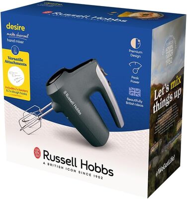 Ручний міксер Russell Hobbs (електричний ручний міксер для випічки, 5 швидкостей турборежим, віночки та гаки для тіста, які можна