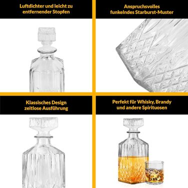 Графин для віскі Krollmann 900 мл з 4 склянками для віскі - скляний графин у вигляді кришталевої пляшки - графин для віскі для сер
