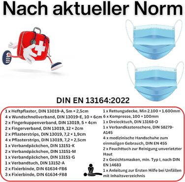 Вміст сумки першої допомоги згідно DIN 13164, червона Single Red, 43930012