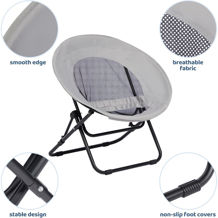 Розкладне крісло HollyHOME, кругле розкладне крісло, крісло-підголовник для вітальні, кругле крісло для відпочинку, крісло-місяць, крісло для відпочинку, затишне крісло для читання, спальня, плюшеве, сіре