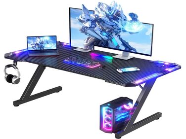 Ігровий стіл Homall 140 x 60 см з RGB LED-підсвіткою та підстаканником, чорний