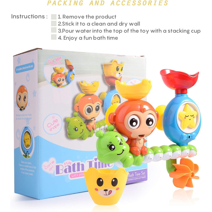 Іграшки для ванни HellDoler, іграшки для ванни Водоспад Водна станція зі складеною чашкою Фонтан Іграшки для душа для дітей