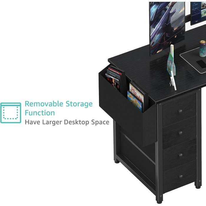 Г-подібний ігровий стіл Lufeiya з шухлядами та полицями для зберігання, кутовий комп&39ютерний стіл 49,5 дюймів з розеткою для дому, офісу, спальні, Г-подібні підліткові ПК-стіли чорного кольору, 40,5 дюймів