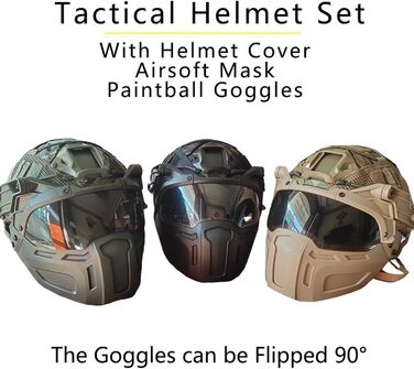 Шолом TS TAC-SKY Fast Airsoft з маскою та пейнтбольними окулярами, комплект із 5 предметів для тактичного спорядження для активного відпочинку, CBQ, косплею, полювання, тактичного шолома (A)