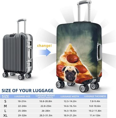 Кумедні мопси, захисний чохол для валізи Піца з песиком, міцний захист для валіз розміром 45.7 - 81.3 см, розмір XL, чорний, екстра-великий