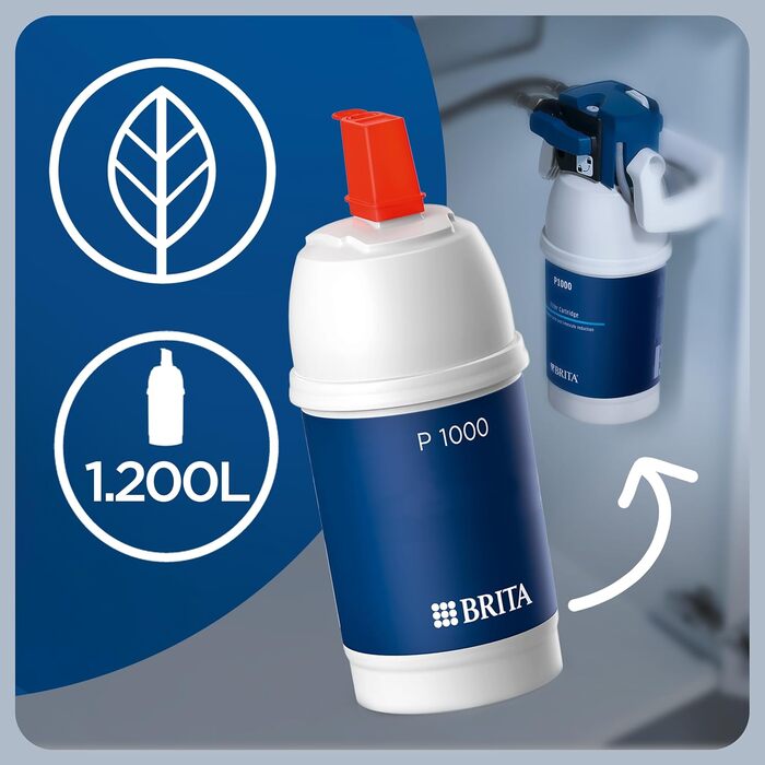 Картридж для фільтра води BRITA P1000 кран фільтра для води для фітингів BRITA з фільтром від вапняку зменшує вміст вапняку, хлору, свинцю, міді та речовин, що погіршують смак, у питній воді фільтрує до 1200 л