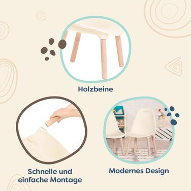 Набір з 2 дитячих меблів Дитячі стільці на ніжках - міцні, стильні стільці в кремово-білому кольорі та дереві для дітей від 3 рокі