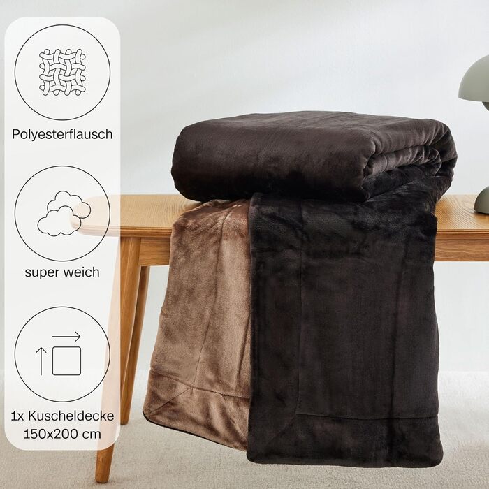 Флісова ковдра 150x200 - супер м&39яка та тепла, поліестерова флісова ковдра, темно-коричнева, 150 x 200 см, коричневий/бежевий