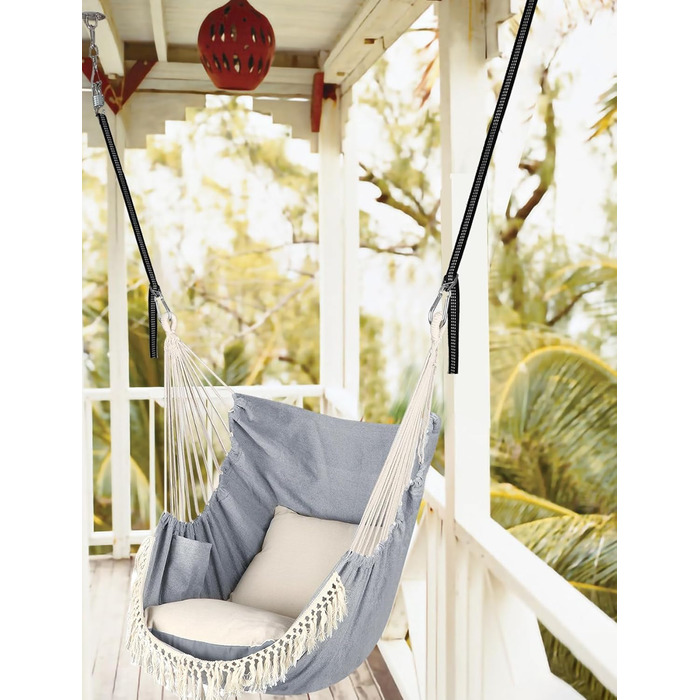 Підвісне крісло Chihee, підвісна гойдалка, 2 подушки сидіння в комплекті, міцні ремені та гачки, легко повісити, підвісне крісло виготовлене з м&39якої бавовняної тканини, бічна кишеня, великий комплект крісел з китицями, зручний комплект крісел для дому/