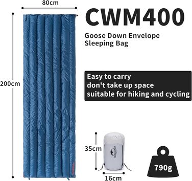 Натурхиковий пуховий спальний мішок, ультралегкий, компактний портативний, конверт 650 FP, зимовий спальний мішок на 3-4 сезони з невеликим розміром упаковки для кемпінгу на свіжому повітрі, CWM400-темно-синій (6)
