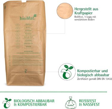 Компостовані паперові пакети bioMat 240 л з крафт-паперу, 25 паперових пакетів для контейнера для органічних відходів, 1-шарові, стійкі до розриву, вологостійкі, (упаковка з 25 шт.) 240 л (25 шт.)