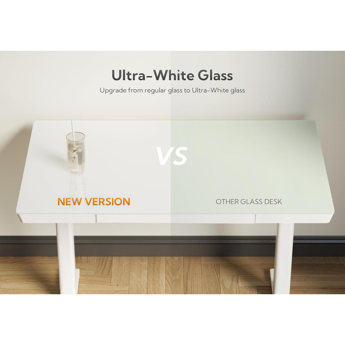 Стіл Claiks Glass з регульованою висотою 120x60 см, електричний, з можливістю сидіти/стояти, з міцною скляною стільницею, тихий двигун, для домашнього офісу та офісу, ергономічний дизайн для здорової роботи (білий) 120 x 60 см, білий