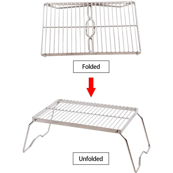 Решітка-гриль для багаття 304 з нержавіючої сталі, складний кемпінговий гриль надміцний з сумкою для перенесення сріблястий середній
