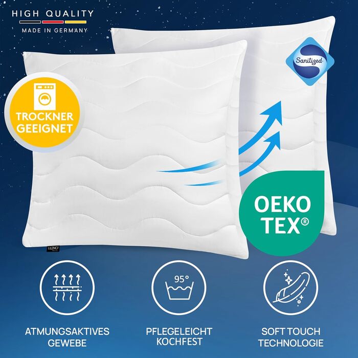 Подушка LILENO HOME 80x80 (комплект з 2 шт.) Можна прати при 95C, Oeko-Tex та зроблено в Німеччині Регульована подушка 80x80 для райського сну Подушка 80x80 см з приємним запахом Комплект з 2 шт.