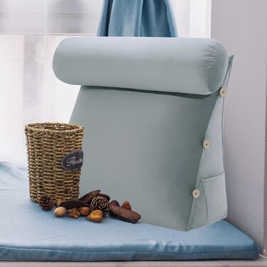 Подушка для спини Johnear зі знімним валиком для шиї, м&39яка оксамитова подушка для шиї, подушка для дивана, подушка для книги, подушка для читання, трикутна клиноподібна подушка, підтримка шиї (сіра, 60 см) Оксамитова сіра подушка для шиї 60 x 22 x 50 с