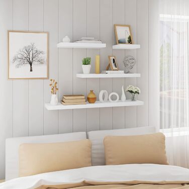 Настінні полиці WOLTU, набір з 4 предметів, настінна дошка, книжкова полиця, полиці для декоративних предметів, настінне сховище з МДФ дерева, підвісна полиця, білий колір, 60x22,9x3,8 см, RG9319ws-4 60x22,9x3,8 см білий