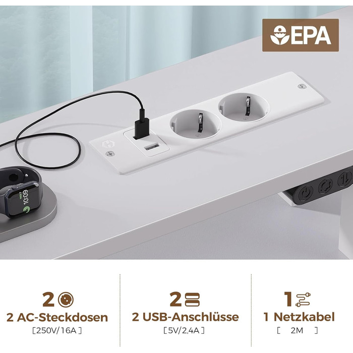 Комп&39ютерний стіл Seventable з розетками та світлодіодним освітленням, ігровий стіл 100 см з 5 шухлядами, ігровий стіл з підставкою для монітора, для офісу, кабінету, спальні, вітальні, білий 100 см