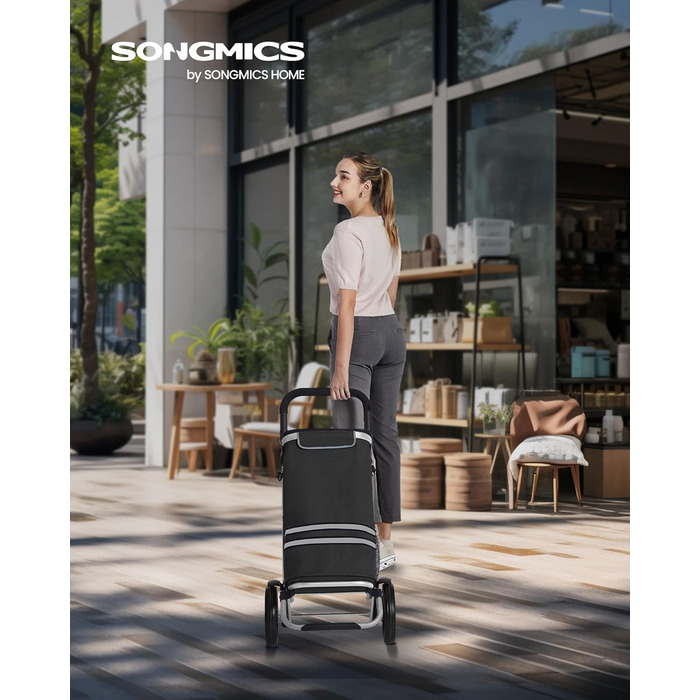 Сумка-візок SONGMICS для покупок, 35 літрів, з термо-відділенням, чорна, складана, знімний мішок KST03BK