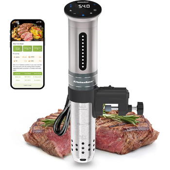 Плита KitchenBoss Sous Vide 1100 Вт Precision Cooker Wi-Fi Sous Vide Stick App Control Циркуляція вудилища Sous Vide 40C-90C IPX7 Водонепроникний світлодіодний сенсорний дисплей Ультратихий занурювальний циркуляційний насос G310psa