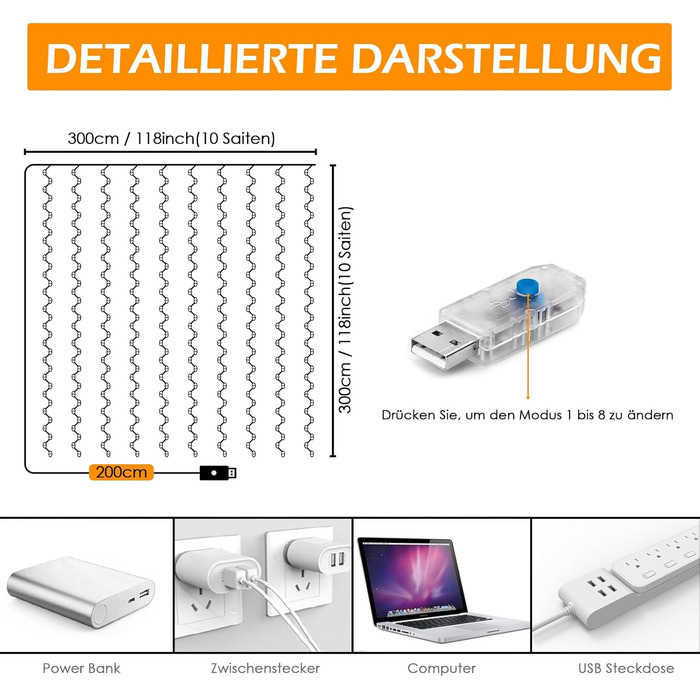 Гірлянда 8 режимів світлодіодних гірлянд-завіс WEARXI