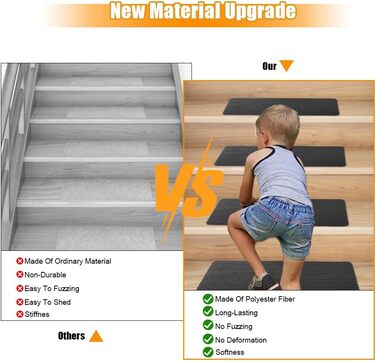 Килимків для сходів, 55x22 см, самоклеючі килимки для сходів у приміщенні, протиковзкі килимки для сходів, ріжучі, безпечний килимок для сходів для дітей, для літніх домашніх тварин, темно-сірий 55x22 см, темно-сірий, 15