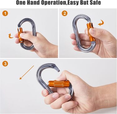 Карабіни для скелелазіння, карабіни з алюмінієвого сплаву для гамаків, гойдалок, кемпінгу, риболовлі, туристичного спорядження, 27KN - 4 шт. у упаковці
