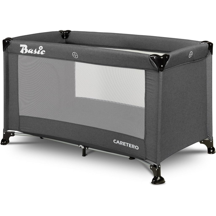 Базове ліжко CARETERO TUR - Ідеально підходить для дому та подорожей - Дорожній матрац - Зручна сумка - Для дітей від 1 місяця до 4 років - 9 кг - Дверцята на блискавці - 124x65x74 см - Графіт