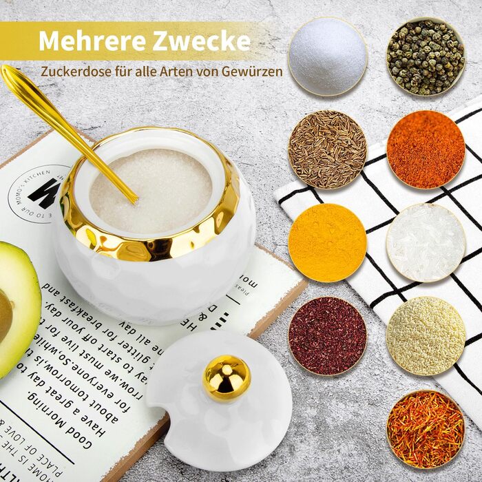 Банки для спецій, керамічна цукорниця з кришкою та ложкою для дому та кухні, альтернатива стійці для спецій та стійці для спецій д